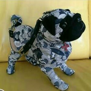 Fuzzy Nation posable pug purse, Blue Grey Paisley